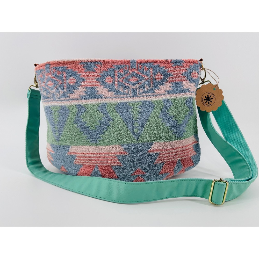 SoL Revibe Large Crossbody Bag Blue Pink Green Southwest Upcycled Towels